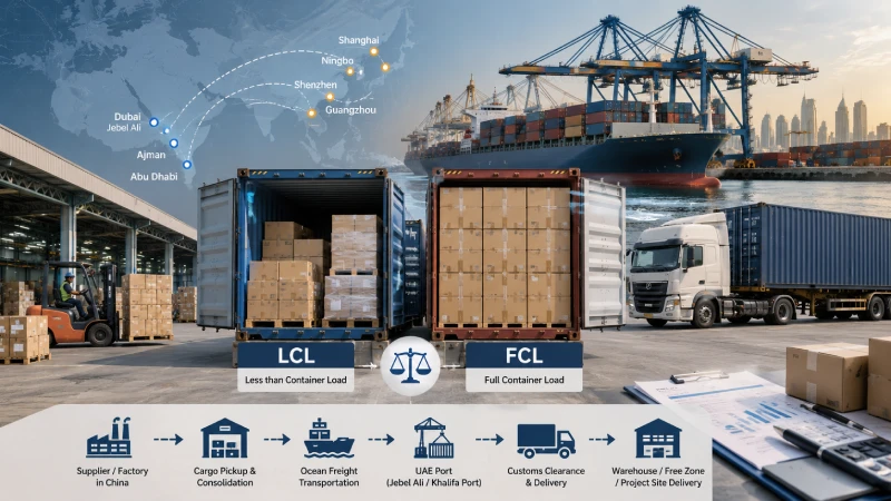 FCL and LCL sea freight routing from China to UAE ports for importers