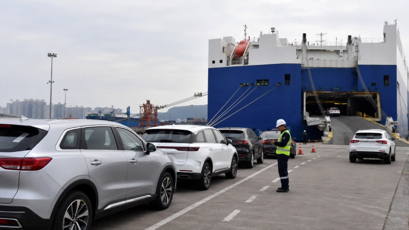 Used vehicles delivered to a RoRo terminal for ocean shipping from China