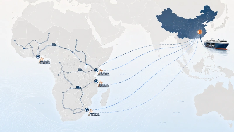 Conceptual vehicle shipping routes from China to African gateway ports and inland corridors