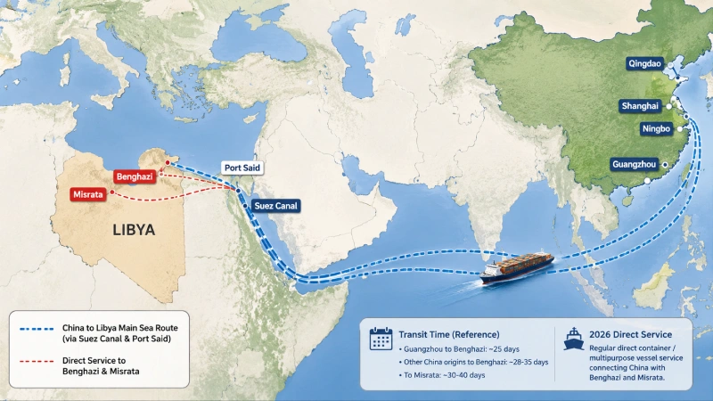 China to Libya car shipping route through Benghazi and Misrata