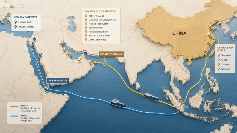 China to Middle East vehicle shipping routes and gateway ports