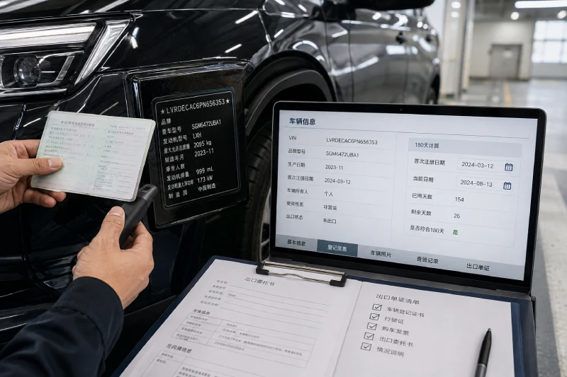 Checking VIN, registration date and export documents for a used car from China