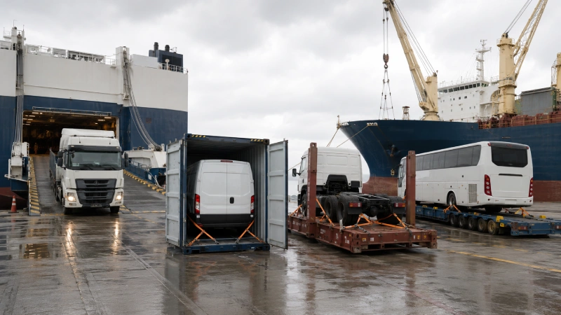 RoRo, container, flat rack and Mafi shipping methods for commercial vehicles from China