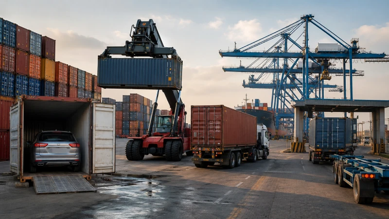 Vehicle container moving through terminal storage and empty container return operations in Lagos