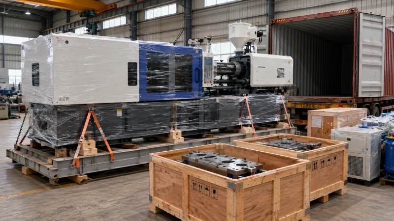 Injection molding machine and molds prepared for ocean shipping from China to Ghana