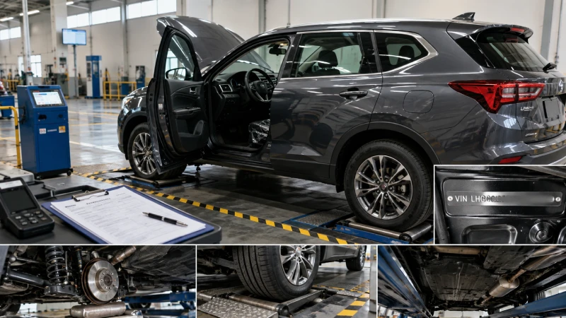 Right-hand-drive used vehicle undergoing roadworthiness and VIN inspection for Kenya import compliance