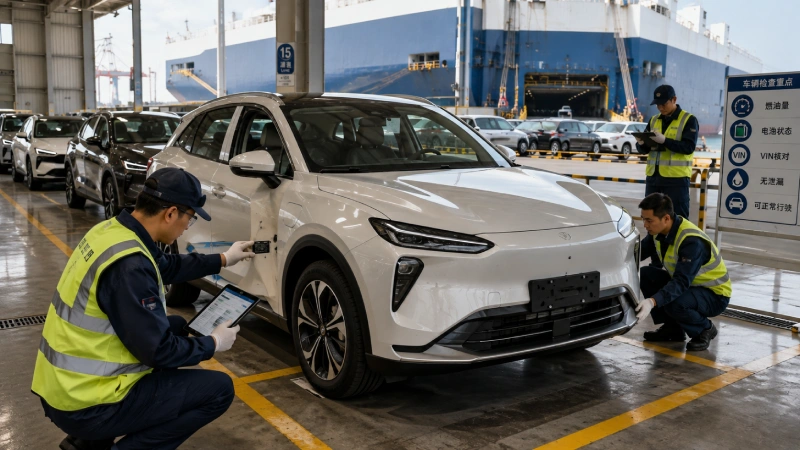 Vehicle inspection before RoRo shipping from China including VIN condition and battery checks