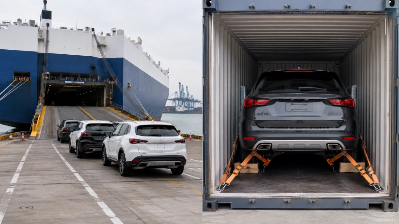 RoRo and container options for shipping cars to the UAE