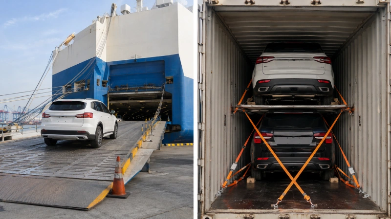 Comparison of RoRo loading and container shipping for used cars from China