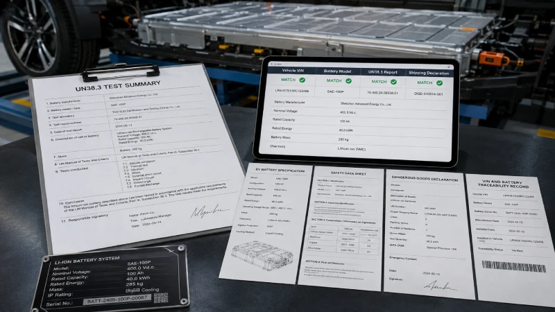 UN38.3 Test Summary and EV battery document verification before sea shipment