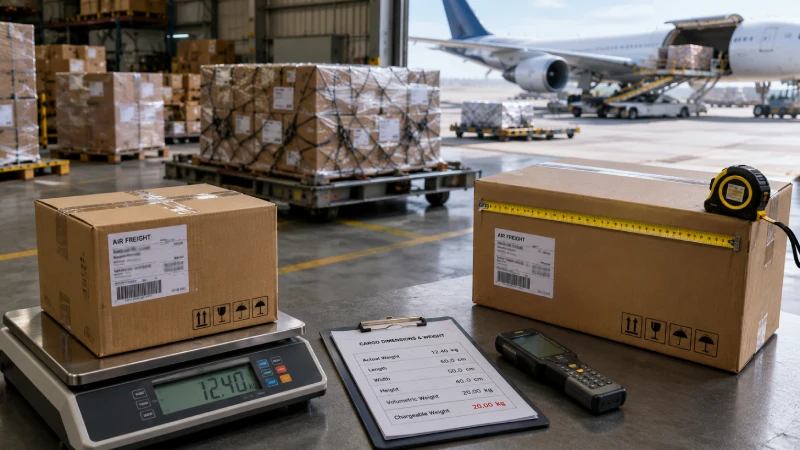 Air freight chargeable weight calculation using actual and volumetric weight from China to the UK