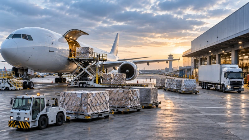 Air freight cargo arriving for delivery to Manchester UK