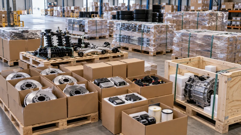 Automotive parts packed for international freight and German warehouse delivery