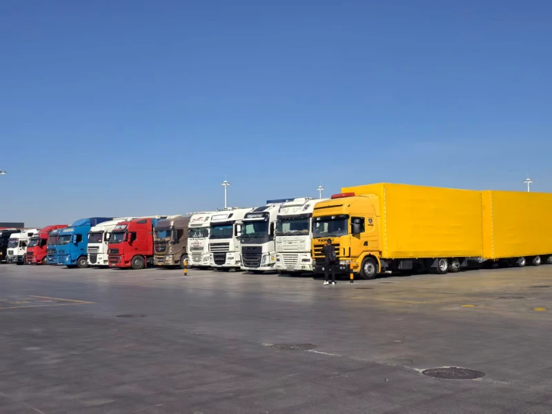International freight trucks used for cross-border road transport from China to Central Asia