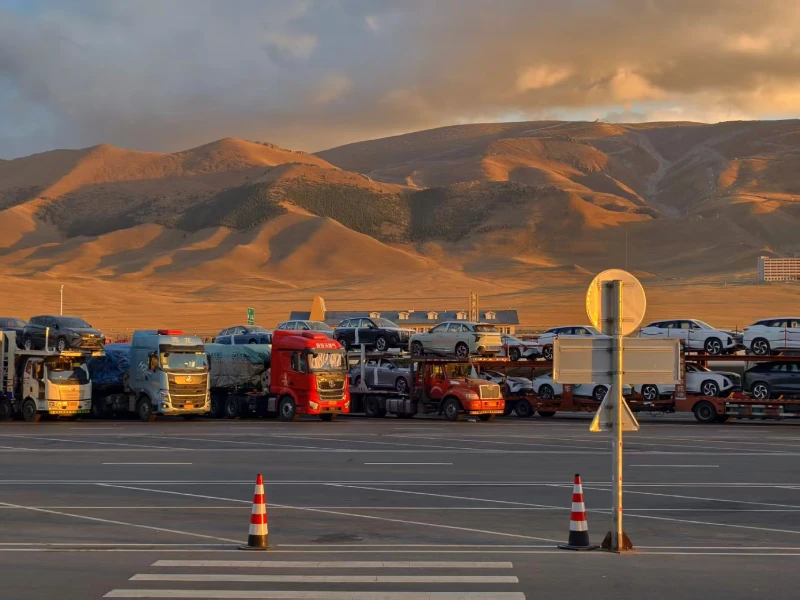 Vehicle carriers operating on an overland freight corridor through Xinjiang