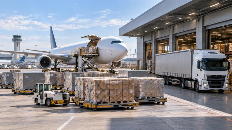 Air cargo at Frankfurt gateway for shipments from China to Germany