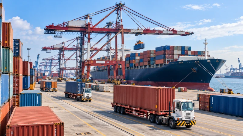 Containers at a China origin port prepared for sea freight shipping to Hamburg