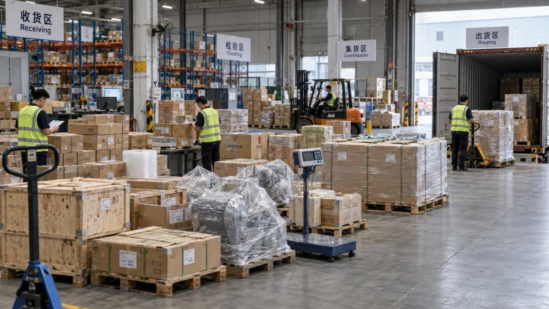 Cargo from multiple Chinese suppliers consolidated in a warehouse before shipping to Kenya