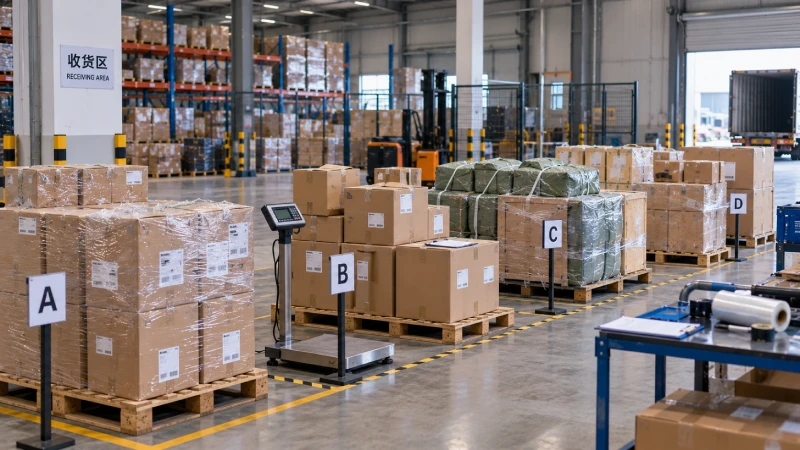 Multiple supplier shipments received and checked separately at a China consolidation warehouse