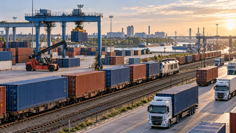 China Germany rail freight containers at a Duisburg inland intermodal terminal
