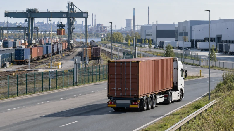 Container freight moving from Duisburg terminal to warehouses in the Rhine-Ruhr region