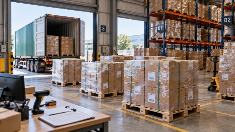 Imported cargo staged for receiving and inventory handoff at a Kenya warehouse or 3PL facility