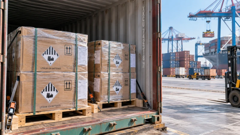 Lithium battery dangerous goods cargo prepared for sea freight from China to Germany
