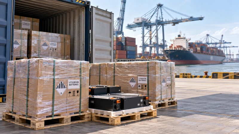 Lithium battery cargo prepared for sea freight from China to Kenya