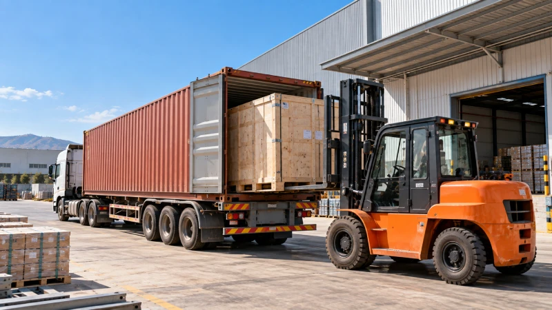 Industrial machinery unloading from a container at a factory in Athi River Kenya