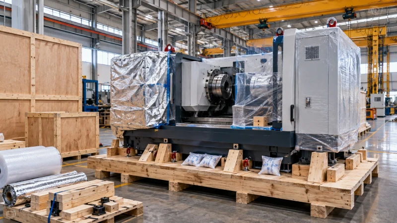 Industrial machinery export packing with moisture and corrosion protection