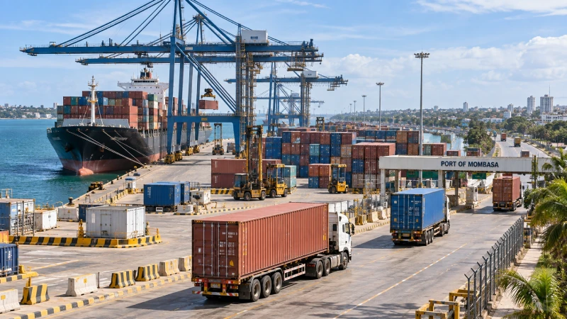 Container cargo at Mombasa port before inland delivery to destinations in Kenya