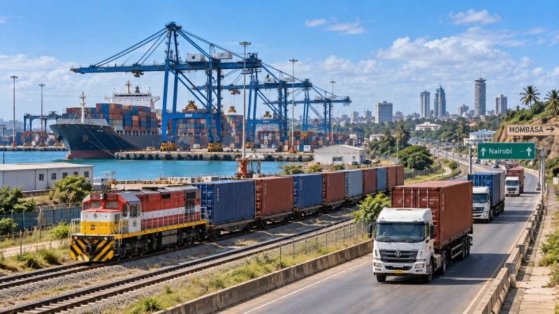 Container cargo moving from Mombasa port toward Nairobi for inland delivery in Kenya
