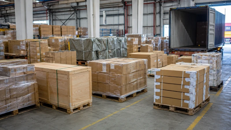 Multiple supplier shipments consolidated into pallets for LCL sea freight from China to the UK