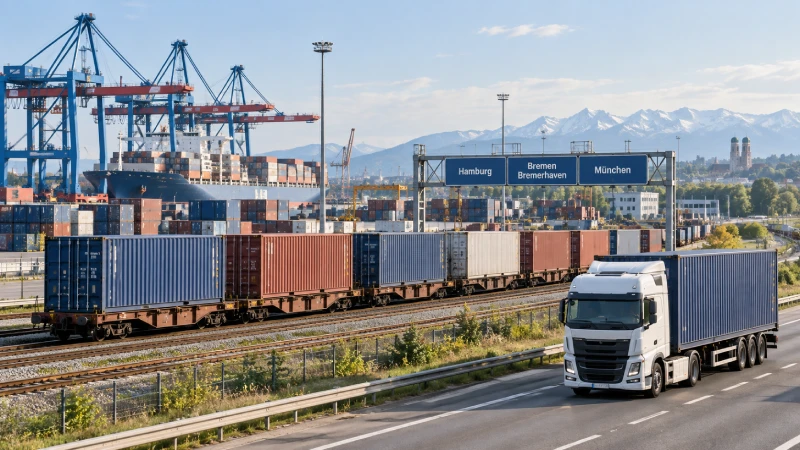 Sea and rail freight containers moving from German ports to Munich and Bavaria