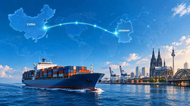 Container ship transporting freight from China to Germany