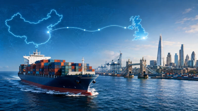 Container shipping route from China to the United Kingdom