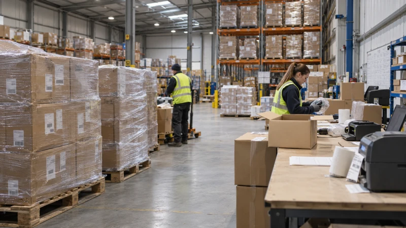 Imported cartons being inspected and prepared at a UK 3PL warehouse before Amazon FBA delivery