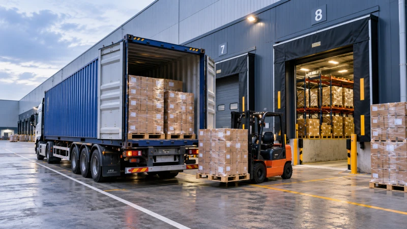 UK warehouse final-mile freight delivery with pallets and container unloading