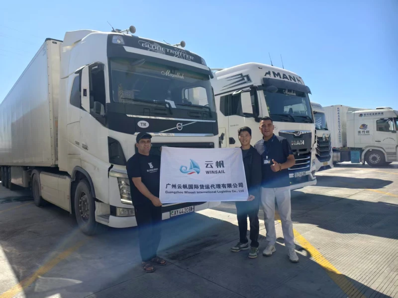 Winsail team inspecting cross-border trucks in Xinjiang for Central Asia road freight