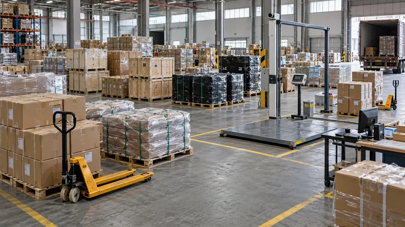 Entrepôt d'un transitaire chinois consolidant des marchandises de plusieurs fournisseurs pour une expédition vers le Nigeria