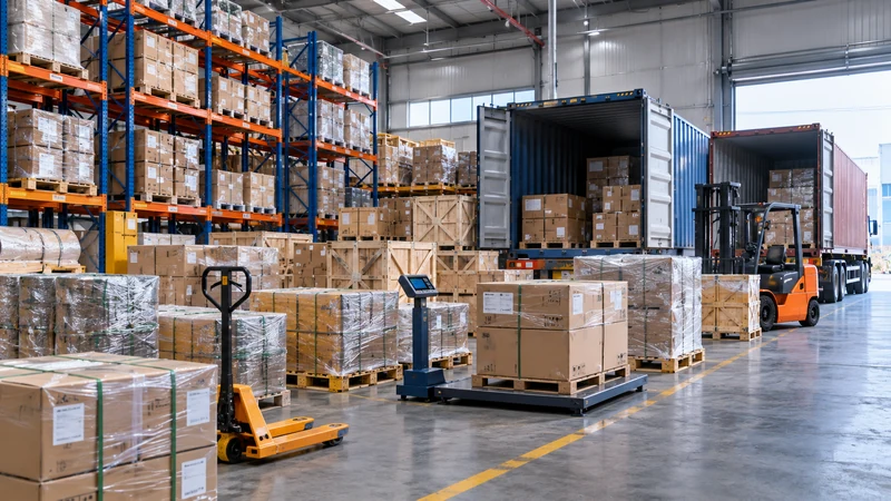 Groupage de marchandises dans un entrepôt en Chine avant expédition porte-à-porte vers le Nigeria