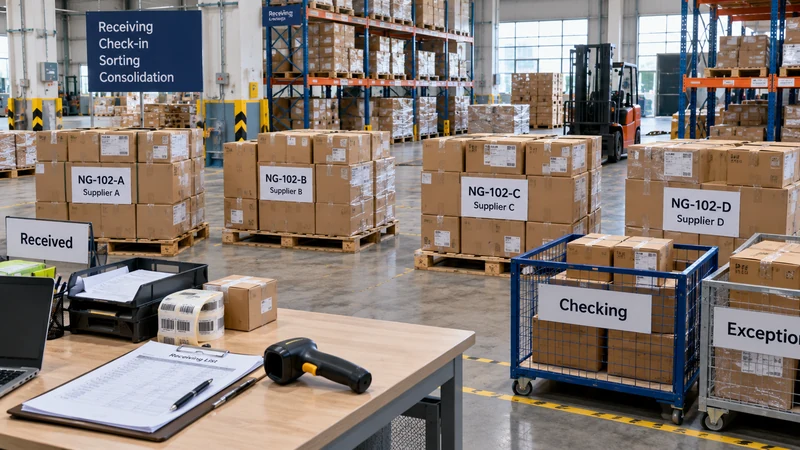 Warehouse receiving and carton identification for multi-supplier cargo consolidation in China