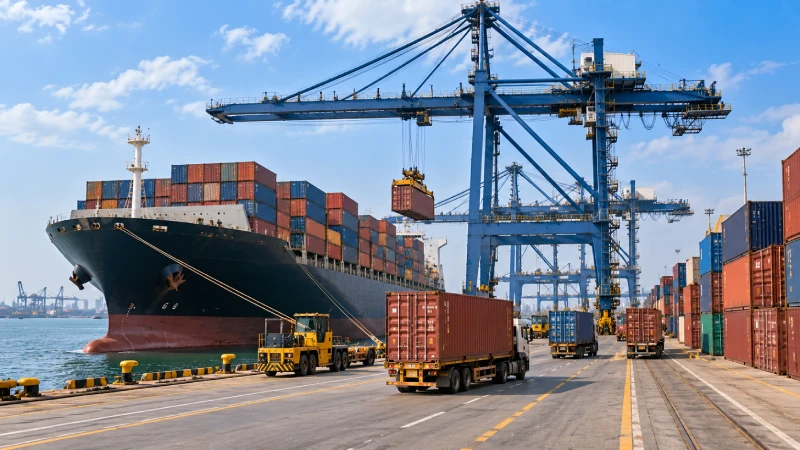 Container sea freight from China arriving at a Lagos port for inland delivery
