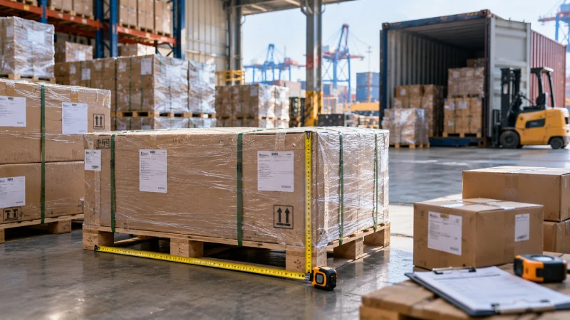 LCL cargo dimensions being measured at a Nigerian CFS to verify chargeable CBM for destination charges