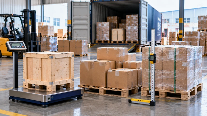 Marchandises LCL contrôlées en volume et en poids avant consolidation pour une expédition de la Chine vers le Nigeria