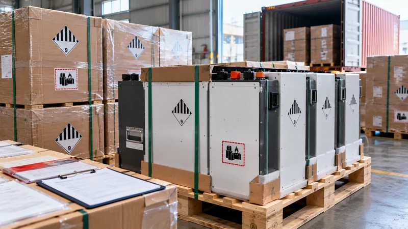 Lithium solar batteries prepared as dangerous goods for international freight shipping