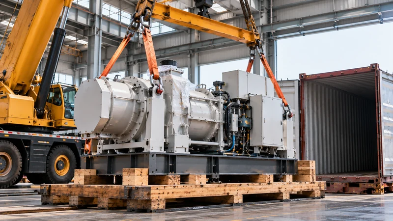 Heavy industrial machinery with lifting points and center of gravity prepared for crane loading