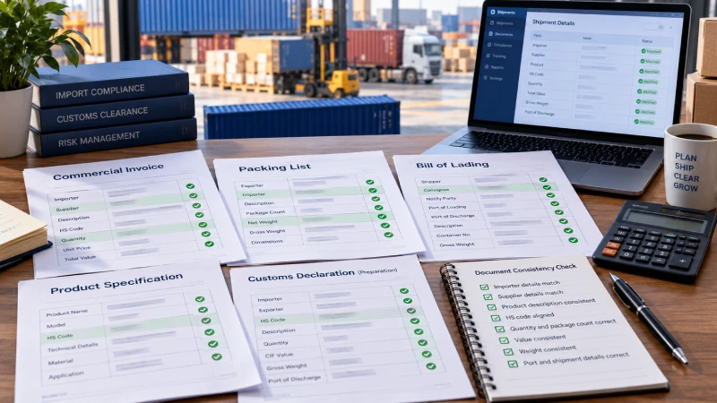 Checking invoice, packing list and shipping document consistency before customs clearance for a China to Nigeria shipment